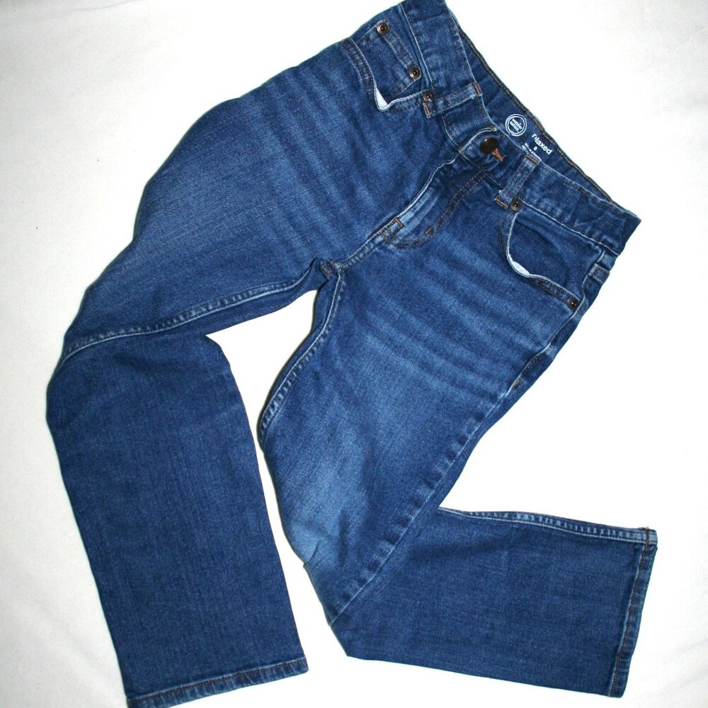 BOYS 8 DENIM BLUE JEANS REGULAR RELAXED FIT POCKETS ADJUSTABLE WAIST EUC